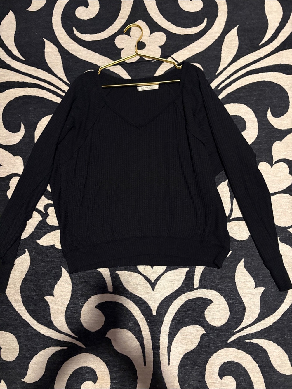 We The Free Black Ribbed V-Neck Shirt